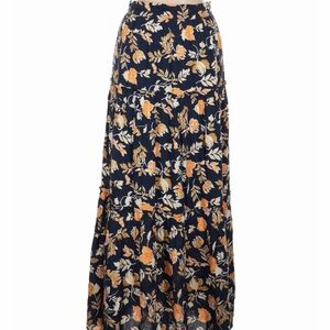 Elegant Floral Maxi Skirt - Navy and Orange